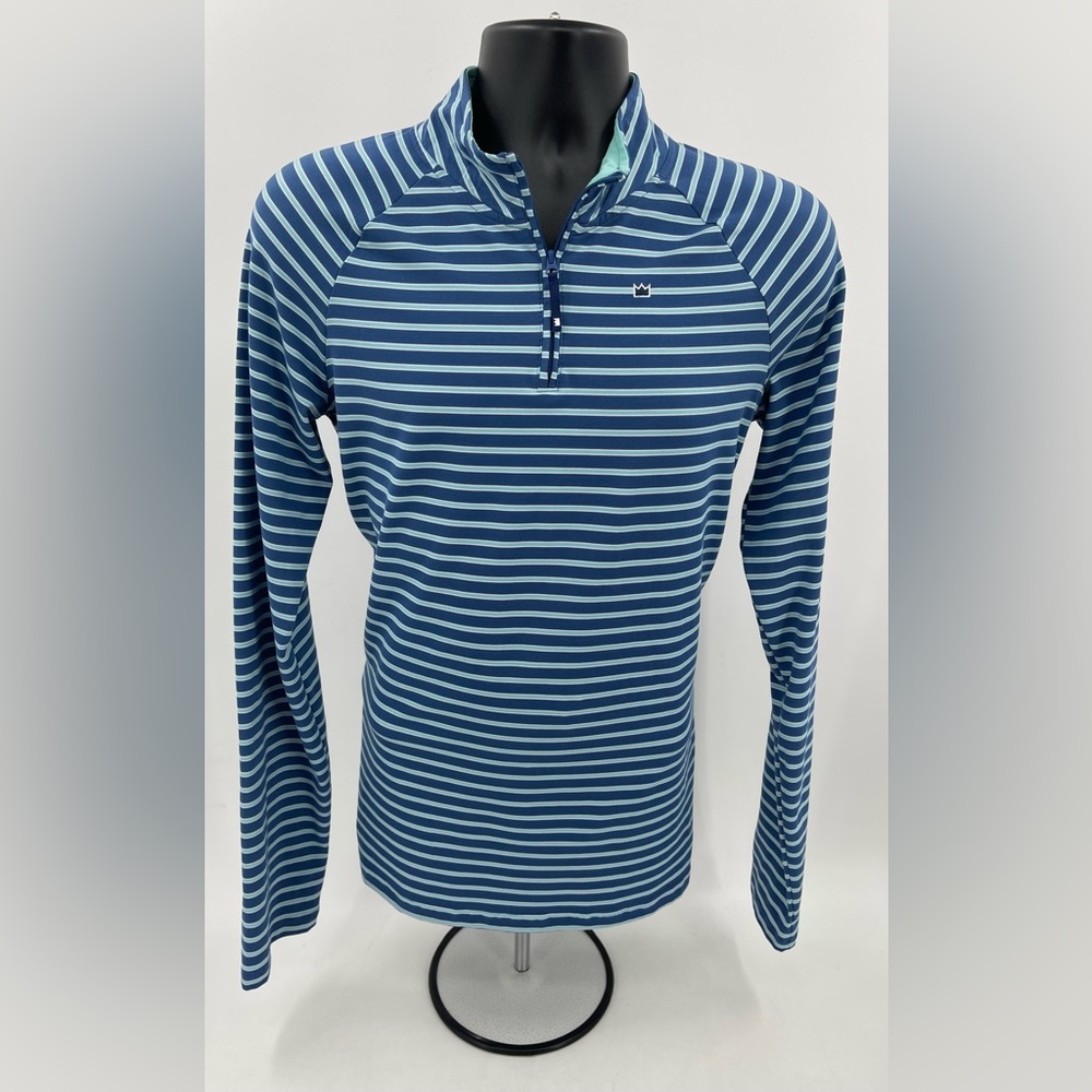 Crown & Ivy Kids 1/4 Zip Pullover Aqua Blue White Stripe Youth Size XL Poly Span